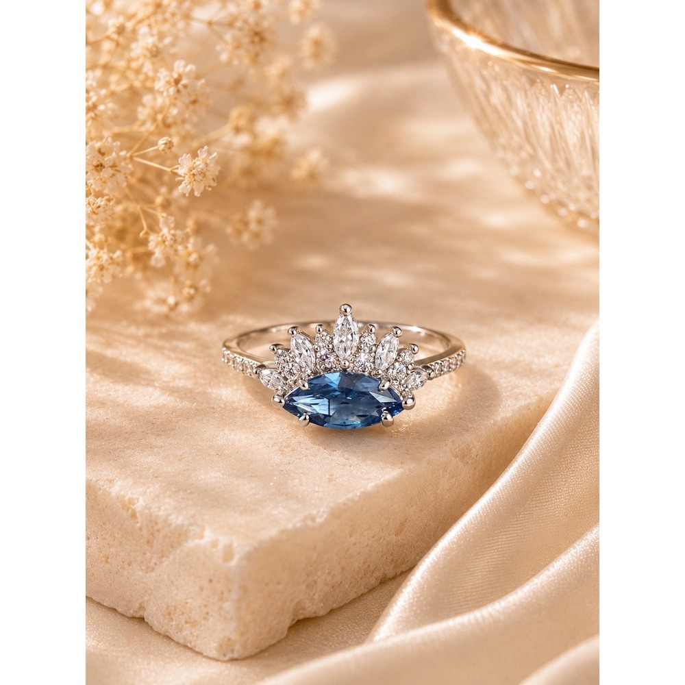 Bomb Party Fancy In Love Ring RBP6125 Aqua Blue Spinel Rhodium Plated Size 9